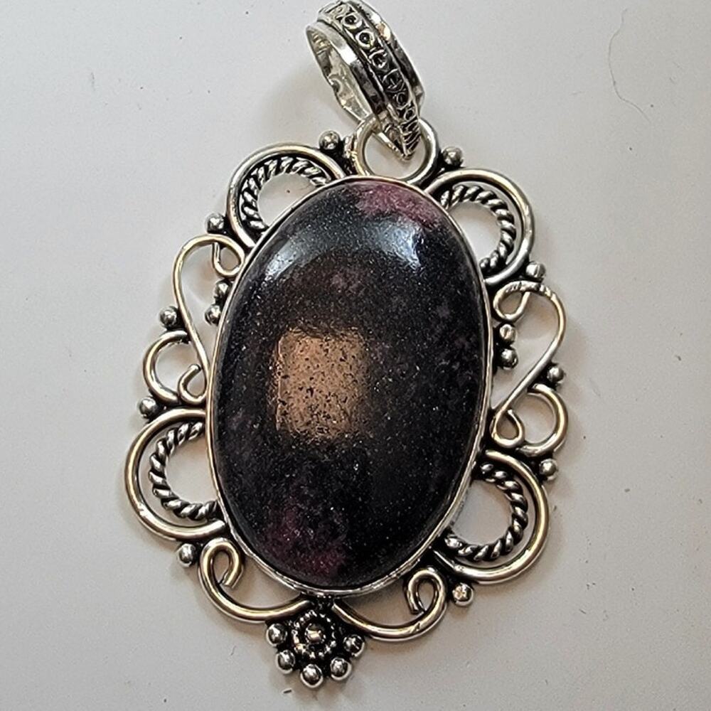 Necklace Pendants Eudialyte in Sterling Silver Ornate Scroll Handmade Jewelry